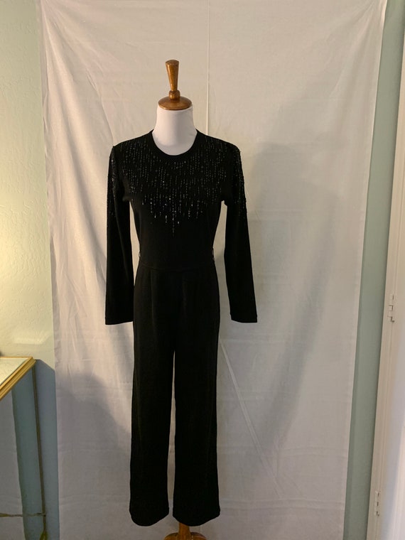Vintage Black Knit Beaded Jumpsuit - image 1