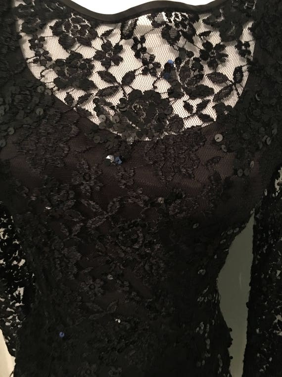 Vintage Marie St. Claire Black Lace Sequin Dress