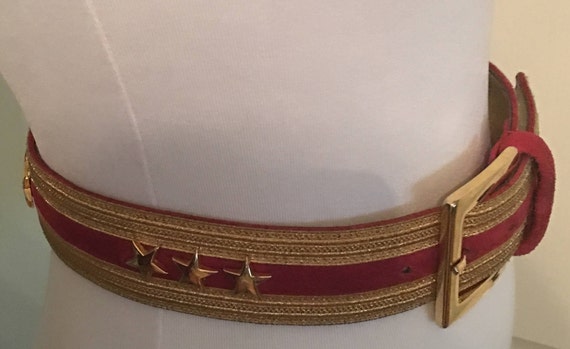 Amazing Vintage Red Suede Gold Star Studded Mondi Belt - Etsy display picture 3