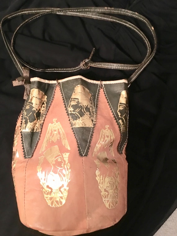 Vintage 70s Egyptian Leather Bucket Bag - image 1