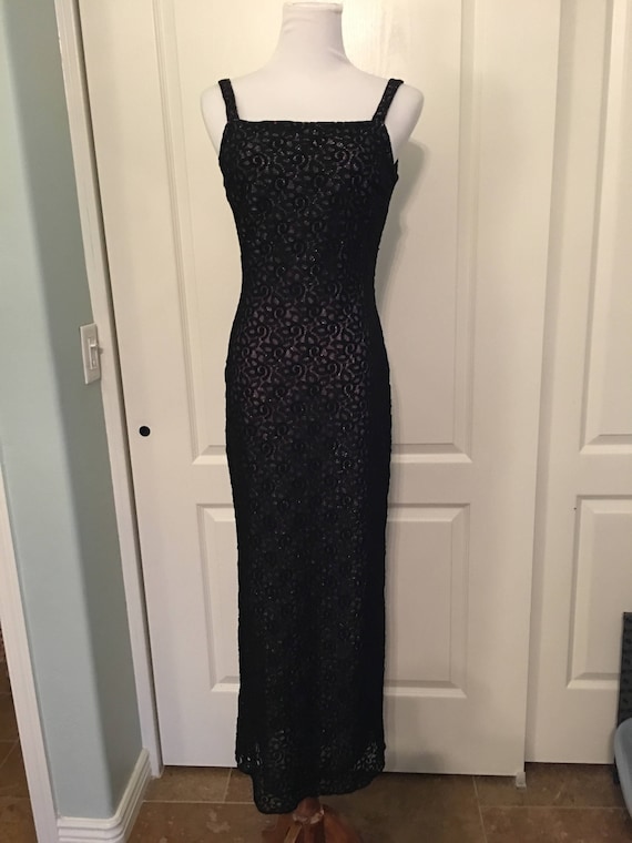 chinese dress ladies Small 80s 90s Jessica Mcclintock Black & White Evening Gown Size 5-6