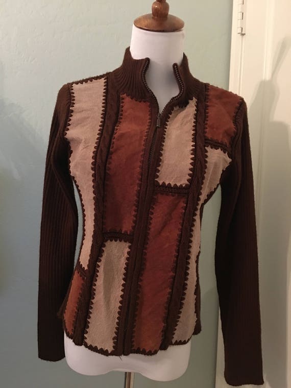 Vintage Gizel Suede Knit Patchwork Sweater Jacket - image 1