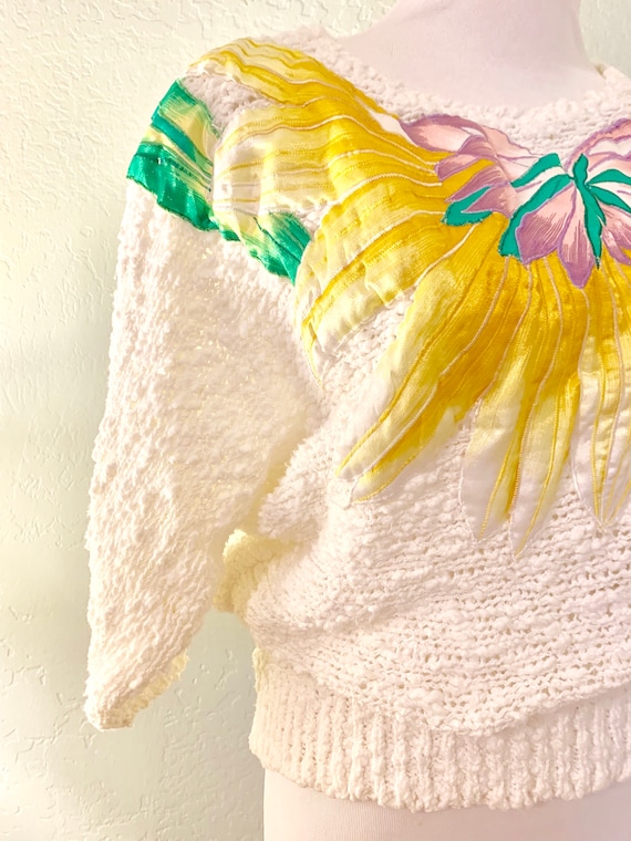 Vintage 80s White Bonnie and Bill by Holly Floral Sweater