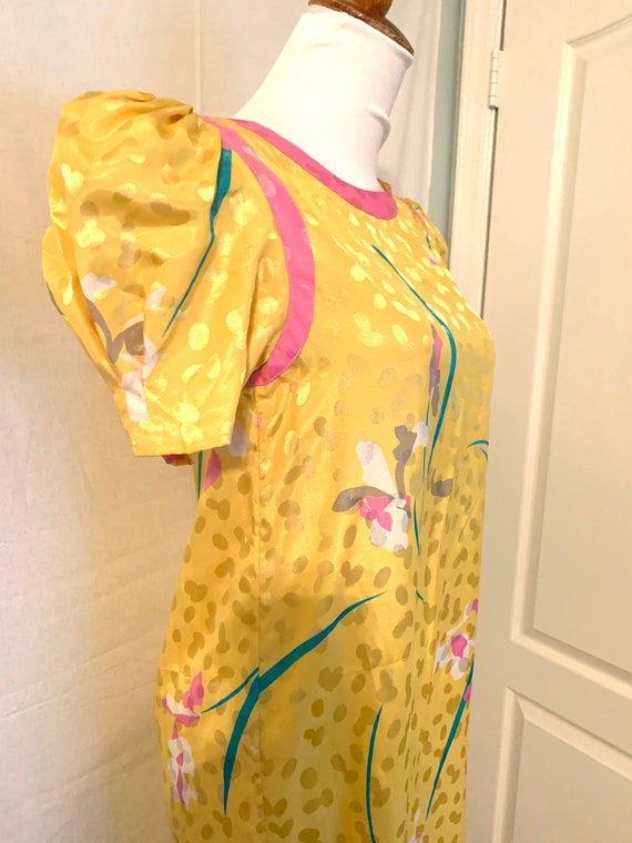 Vintage Floral Yellow, Pink, Puff Sleeve Dress