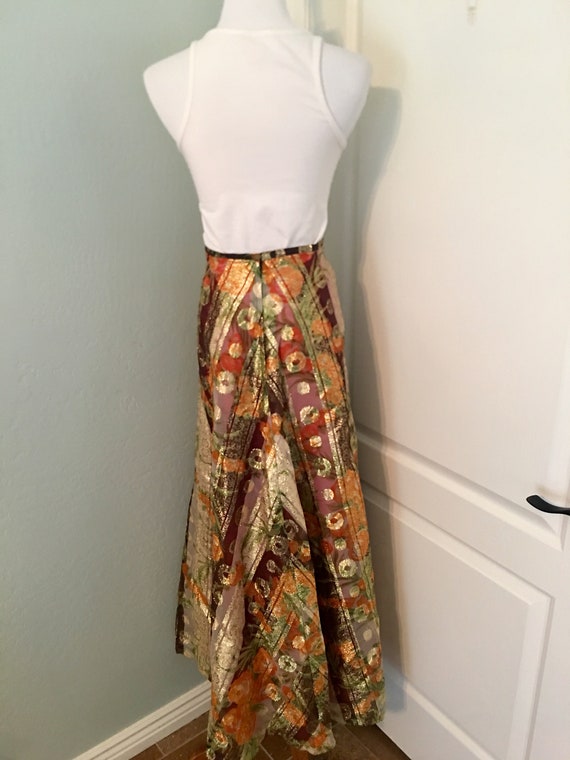 Vintage Silky Metallic Lined Skirt Gold, Purple, … - image 5
