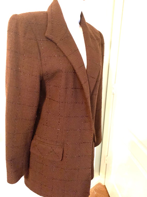 Amazing Brown Wool Blazer with Metallic Thread