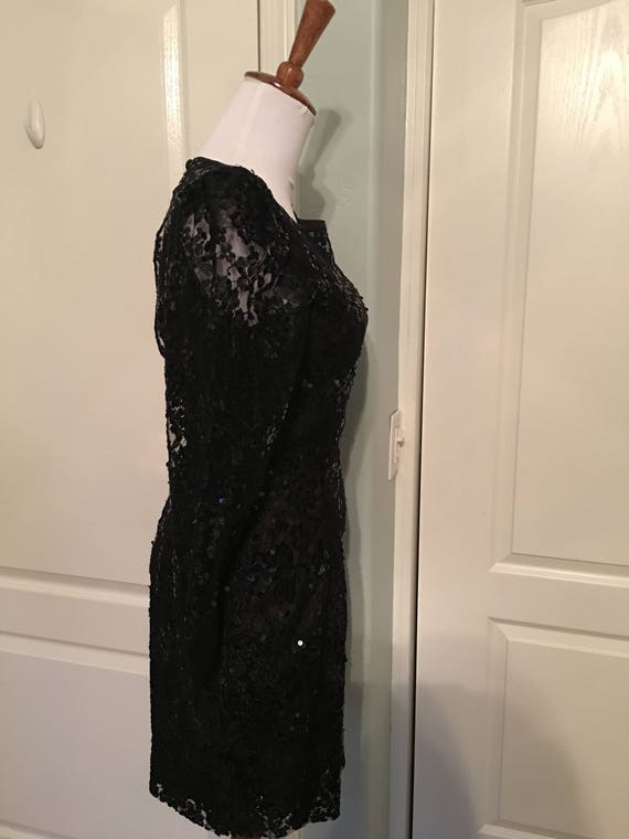 Vintage Marie St. Claire Black Lace Sequin Dress - image 5