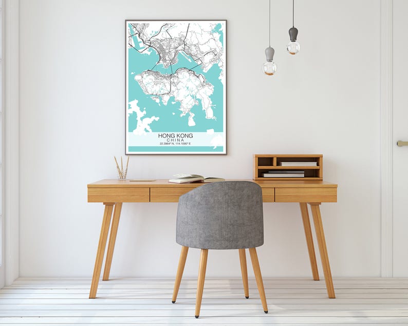 City Map Print Anniversary Gift Wedding Gift Hong Kong Map Print Map Wall Art Minimalist Map Print Travel