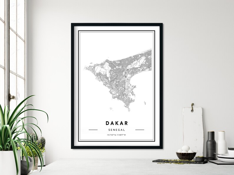 Dakar Map Print Dakar Map Wall Art Senegal Map Print Custom Map Print Dakar City Map Map Of Dakar Ships From EU /& USA