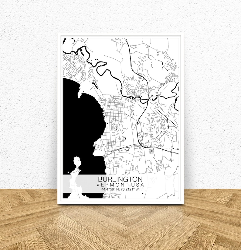 Wall Art Personalised Map Print Map Map Poster Custom Map Print Vermont Map Print Burlington Map Wall Art Burlington Map