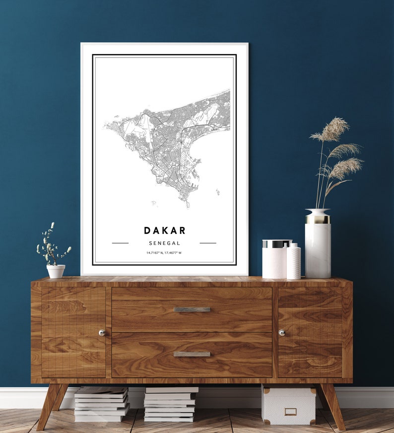 Dakar Map Print Dakar Map Wall Art Senegal Map Print Custom Map Print Dakar City Map Map Of Dakar Ships From EU /& USA