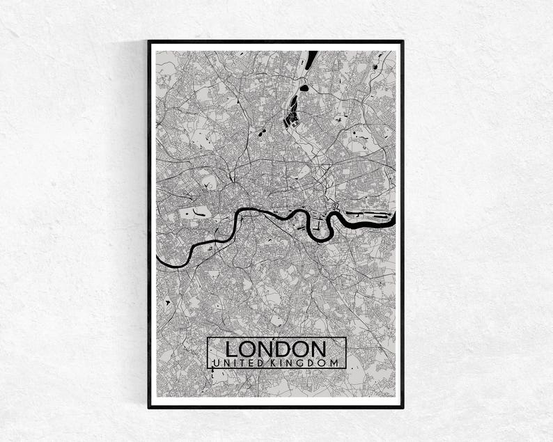 City Map Print London City Map Print Travel Gift Map Wall Art Custom Map Print London Grey Wall Art Graduation Gift House Warming