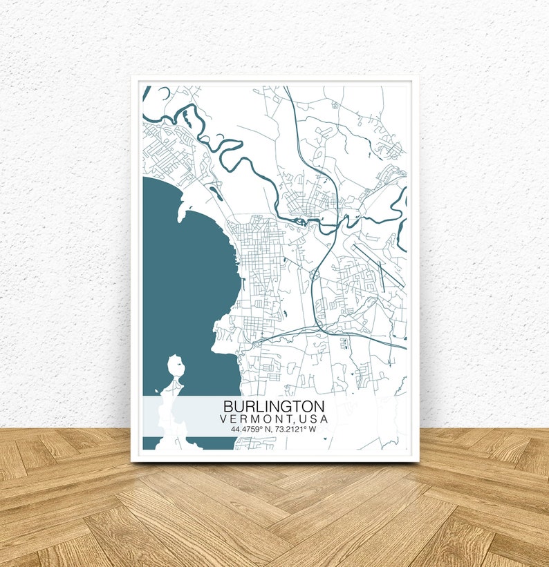 Wall Art Personalised Map Print Map Map Poster Custom Map Print Vermont Map Print Burlington Map Wall Art Burlington Map