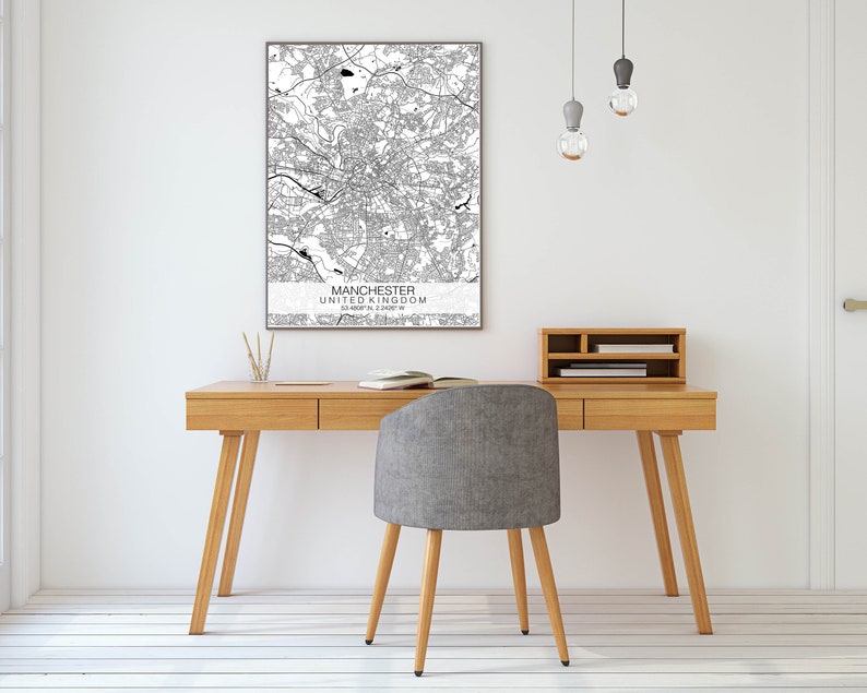 Black /& White Map Wall Art Custom Map Print Manchester Map Print Personalised Map Print Manchester Map Poster