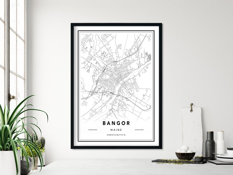 Bangor Maine Map Print Bangor Map Poster Bangor Map Wall Etsy
