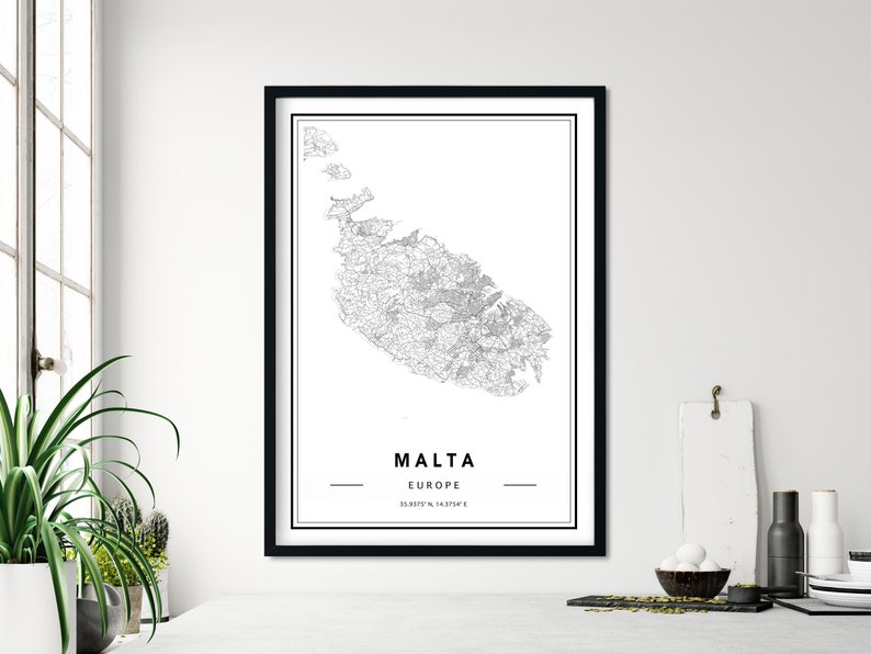 Map Of Malta Malta Street Map Ships From USA /& EU Malta Map Malta Map Print Custom Maps Malta Map Poster