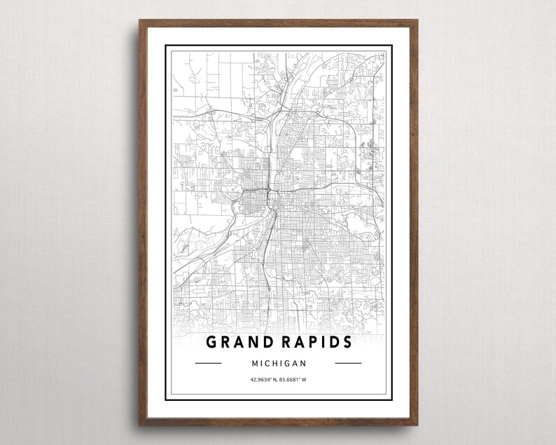 Grand Rapids Map Print Grand Rapids Poster Custom Map Print Etsy