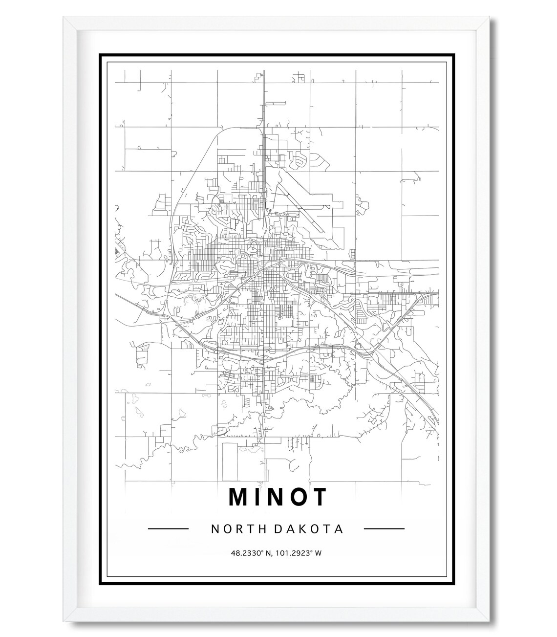 Minot ND Map Print Custom Map Minot City Map Map Of Minot Etsy