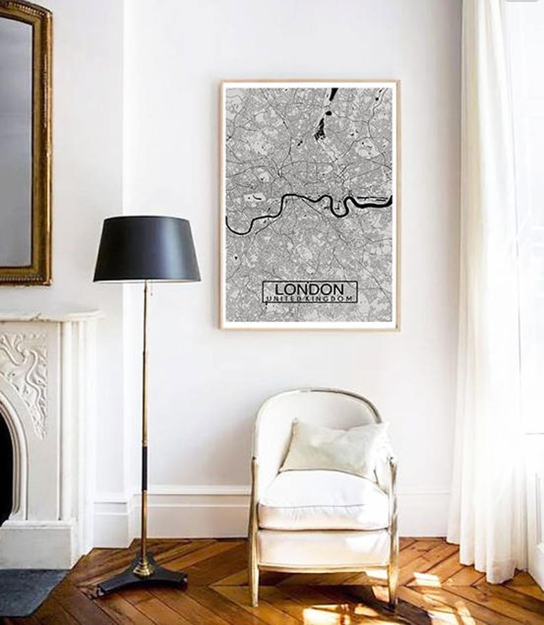 City Map Print London City Map Print Travel Gift Map Wall Art Custom Map Print London Grey Wall Art Graduation Gift House Warming