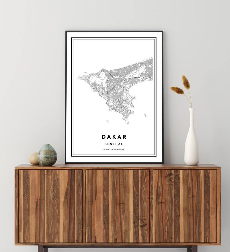 Dakar Map Print Dakar Map Wall Art Senegal Map Print Custom Map Print Dakar City Map Map Of Dakar Ships From EU /& USA