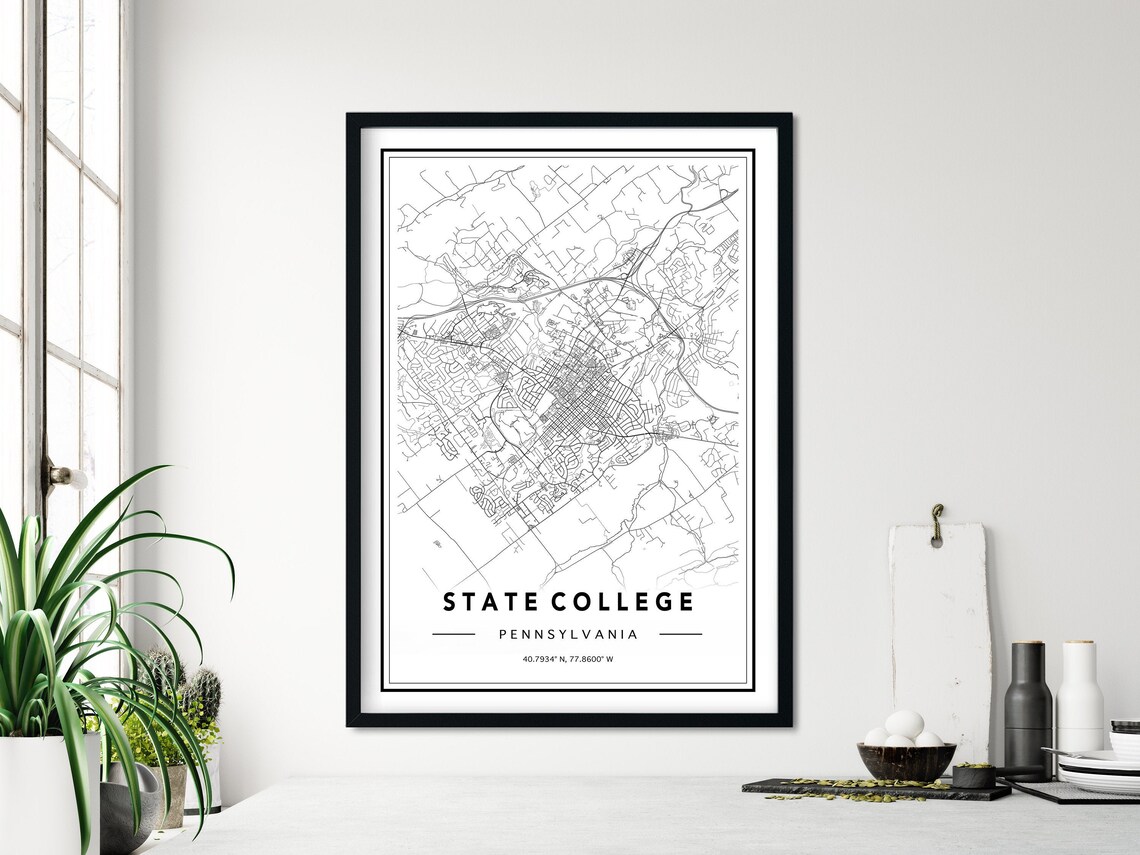 State College PA Map Print Custom Maps State College Map | Etsy