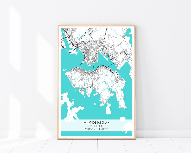 City Map Print Anniversary Gift Wedding Gift Hong Kong Map Print Map Wall Art Minimalist Map Print Travel