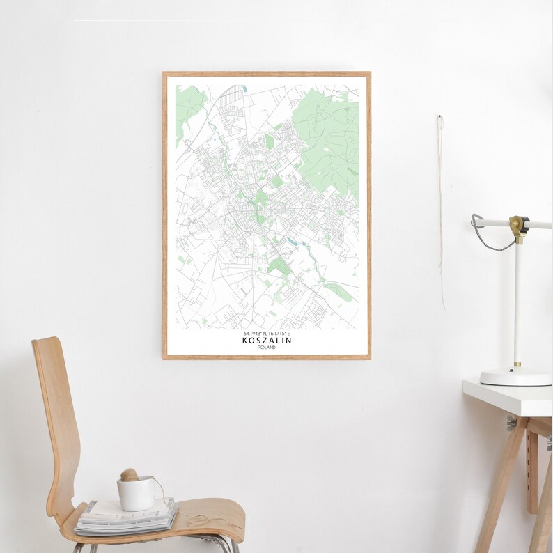 Koszalin Map Poster Koszalin Map Wall Art Koszalin Map Custom Map Print Koszalin Map Print Map Wall Art Koszalin City Map Print
