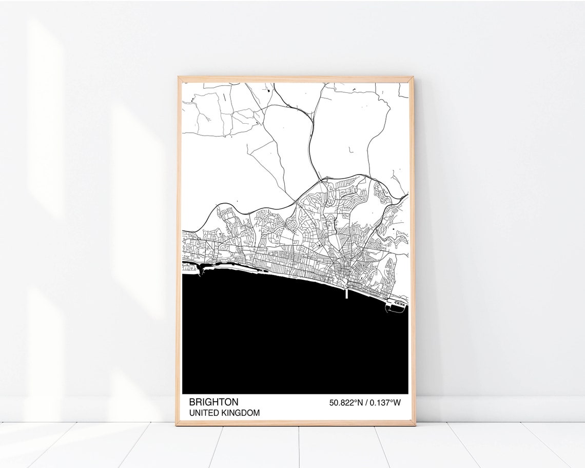 Brighton City Map Print Custom Map Print Street Map Black & Etsy