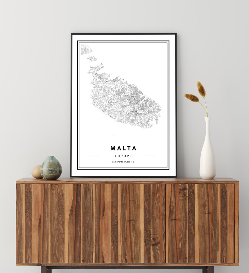 Map Of Malta Malta Street Map Ships From USA /& EU Malta Map Malta Map Print Custom Maps Malta Map Poster