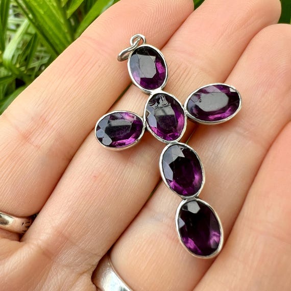Antique Georgian Large Foiled Amethyst Paste Silver C… - Gem