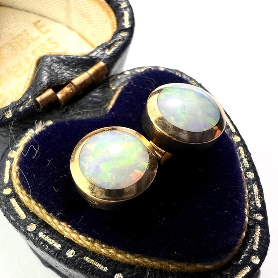 Vintage Solid 18CT Gold Opal Stud Earrings - image 3