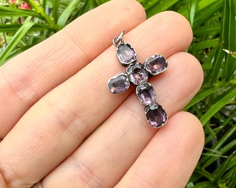 Antique Georgian Foiled Amethyst Silver Cross Pendant