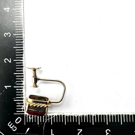 Antique 9CT Gold Ruby Red Paste Screwback Earrings - image 6