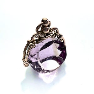Large Antique Edwardian Amethyst 9CT Gold Spinning Fob