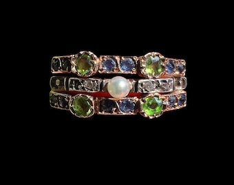Antique Edwardian Rose Cut Diamond 14CT Gold and Silver Harem Ring