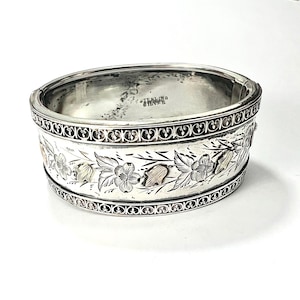 Victorian Sterling Silver Rose Gold Hinged Bangle