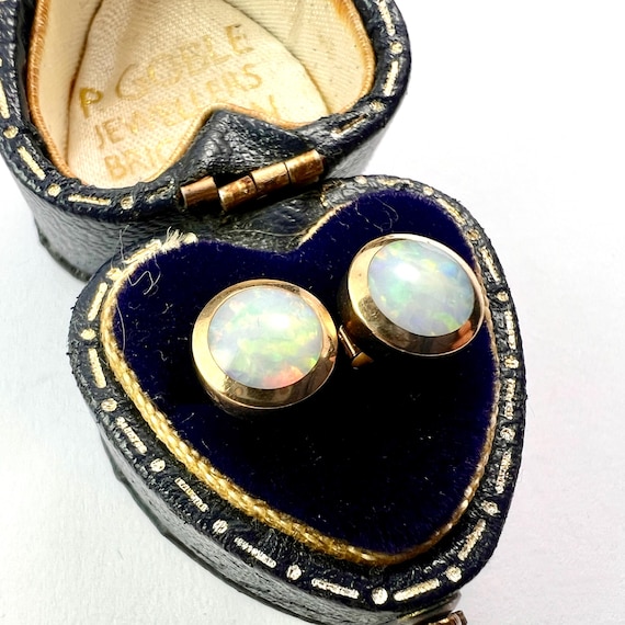 Vintage Solid 18CT Gold Opal Stud Earrings - image 4