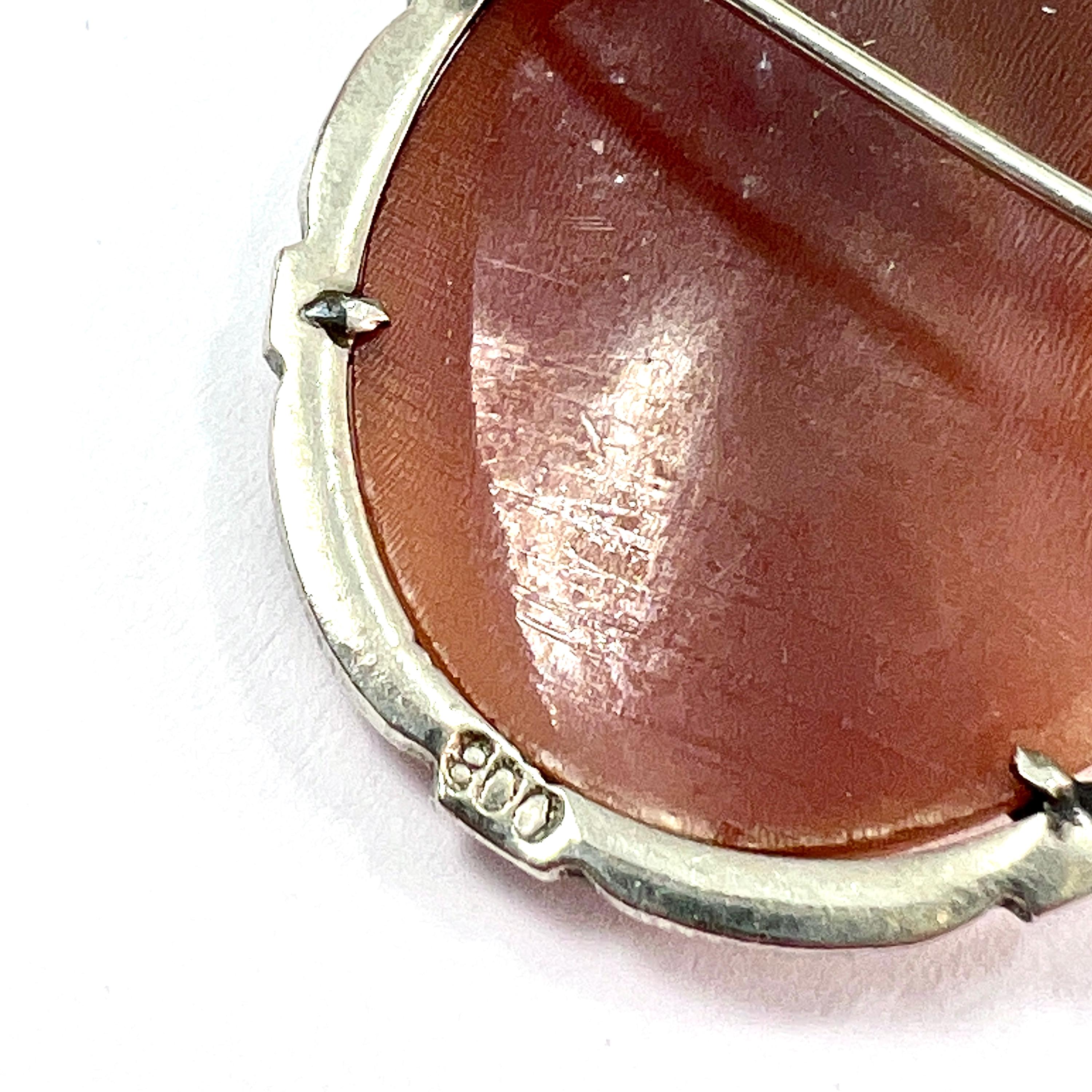 ヴィンテージシルバーマーカサイト彫刻シェルカメオブローチ - Etsy 日本