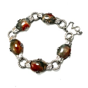 Vintage Silver Arts and Crafts Style Moss Agate Bracelet