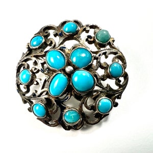 Antique Austro Hungarian Victorian Turquoise Silver Brooch