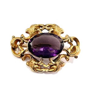 Large Antique Victorian Golden Amethyst Paste Brooch