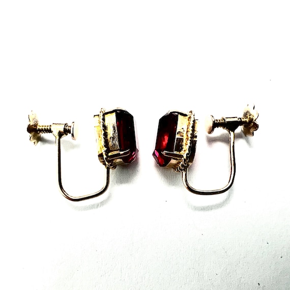 Antique 9CT Gold Ruby Red Paste Screwback Earrings - image 5
