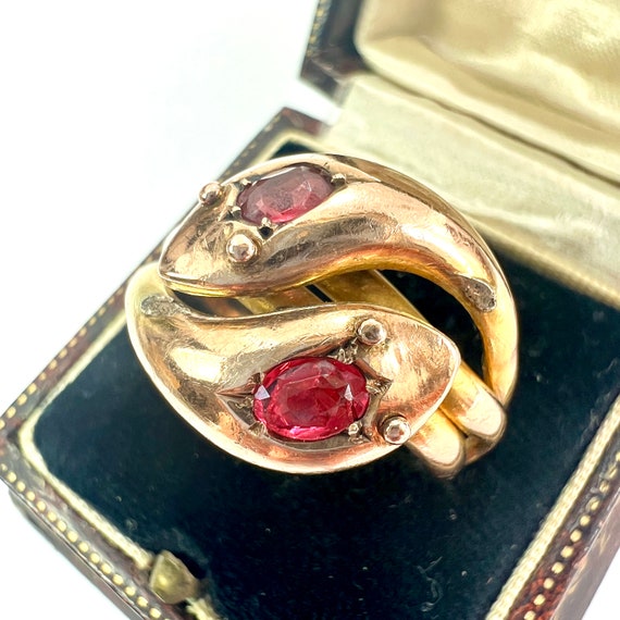 Antique Edwardian 1906 9CT Gold Garnet Double Coi… - image 2