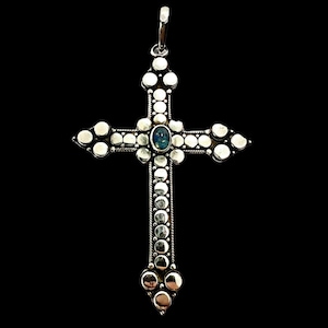 Very Large Sterling Silver Opal Crucifix Cross Pendant
