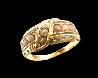 Antique Victorian 15CT Gold Coral Seed Pearl Ring