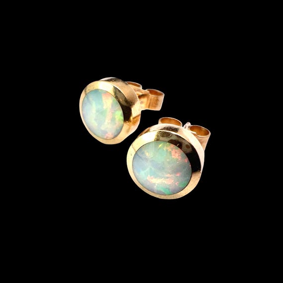 Vintage Solid 18CT Gold Opal Stud Earrings - image 1