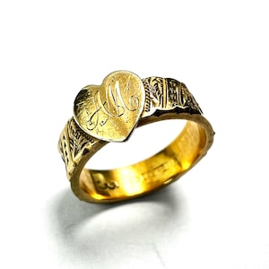 Antique Edwardian 15CT Gold Heart and Hair Memorial Ring