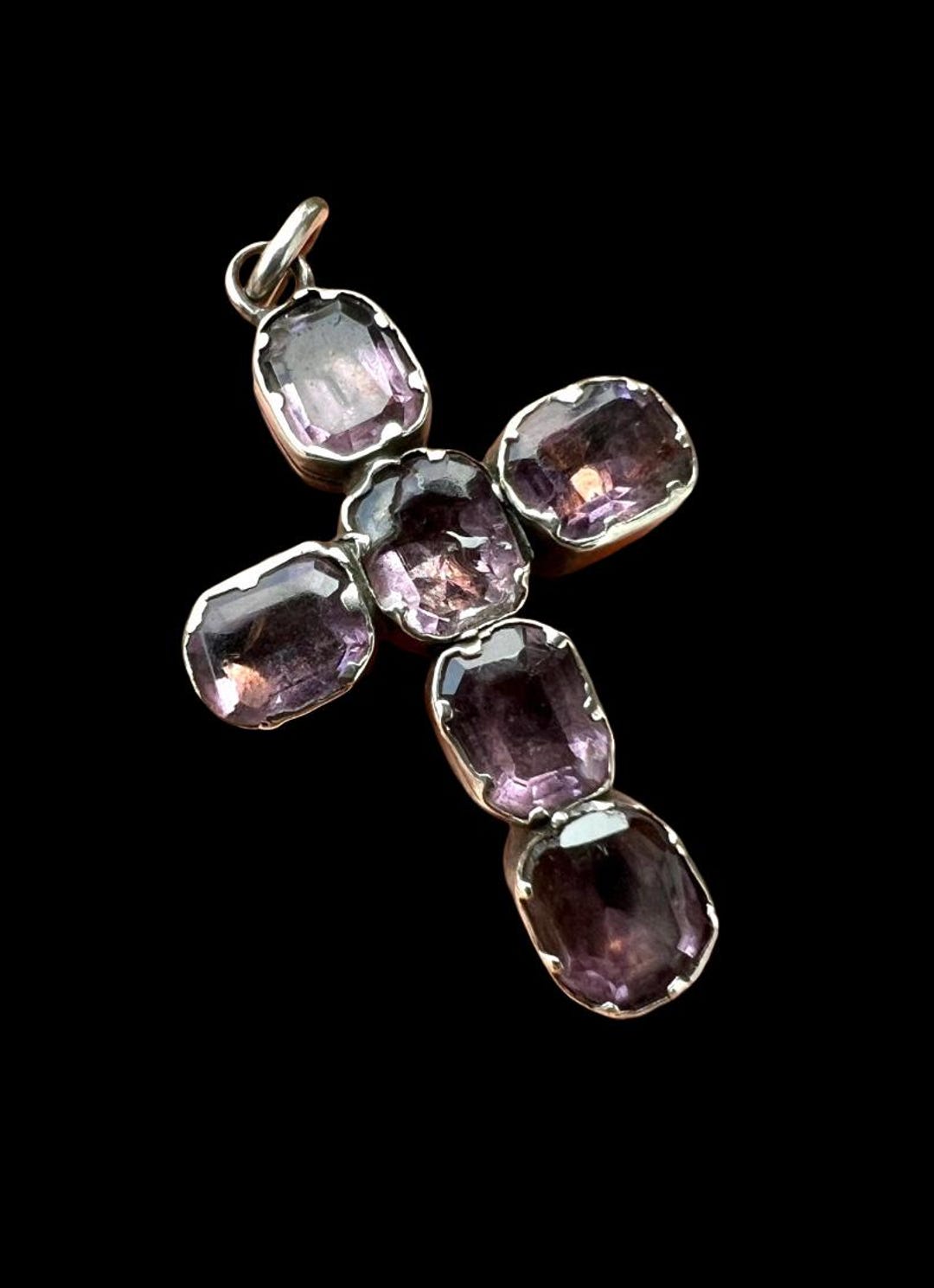 Antique Georgian Foiled Amethyst Silver Cross Pendant - Etsy UK