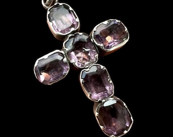 Antique Georgian Foiled Amethyst Silver Cross Pendant