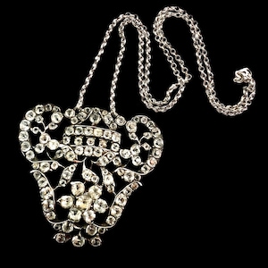 Antique Georgian Silver Black Dot Paste Pendant Necklace Conversion